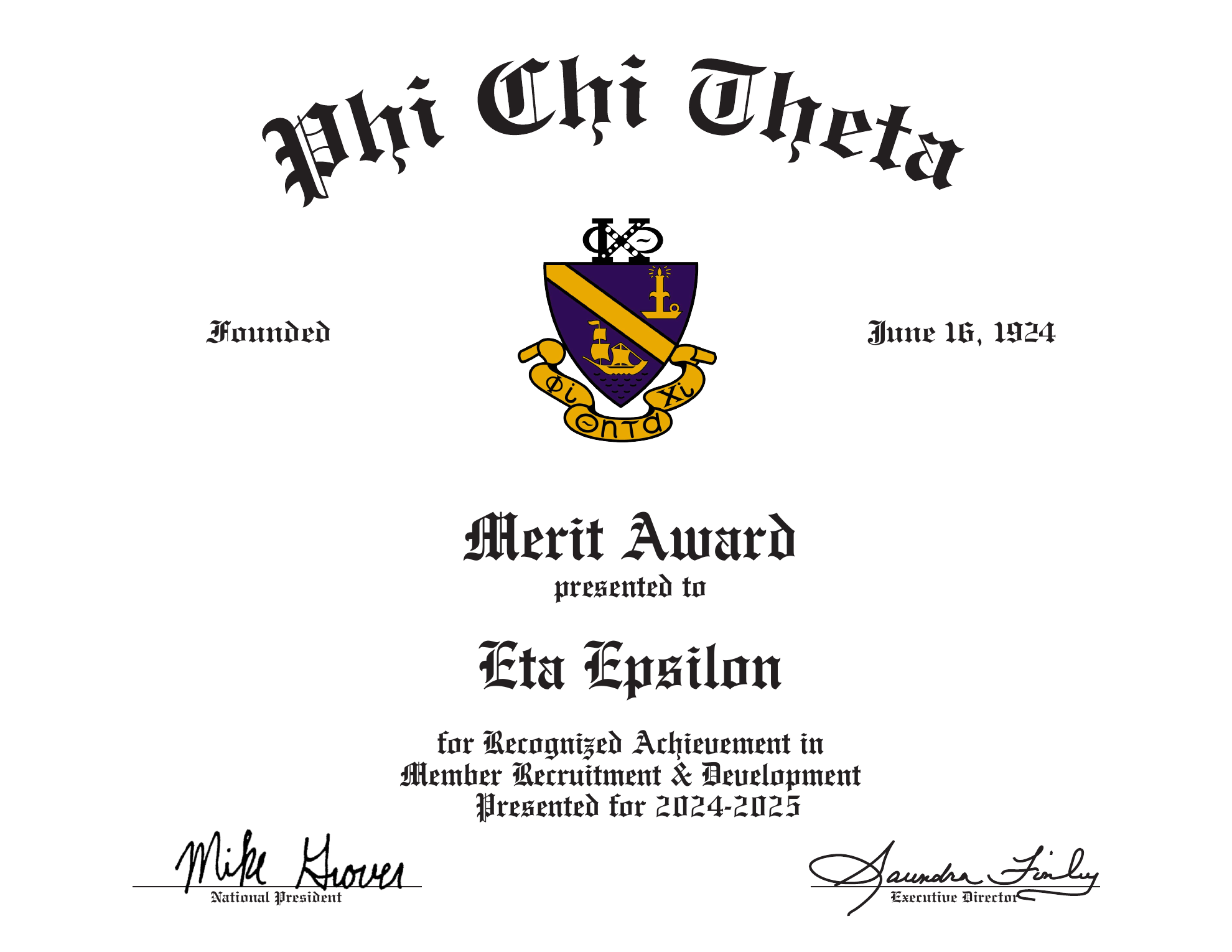 Phi Chi Theta National Merit Award presented to Eta Epsilon